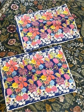 Anthropologie Floral Navy Decorative Throw Pillow Covers - Home Accents